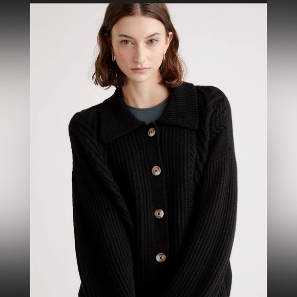 QUINCE Australian Merino Wool Collared Cable Cardigan - Picture 4 of 9